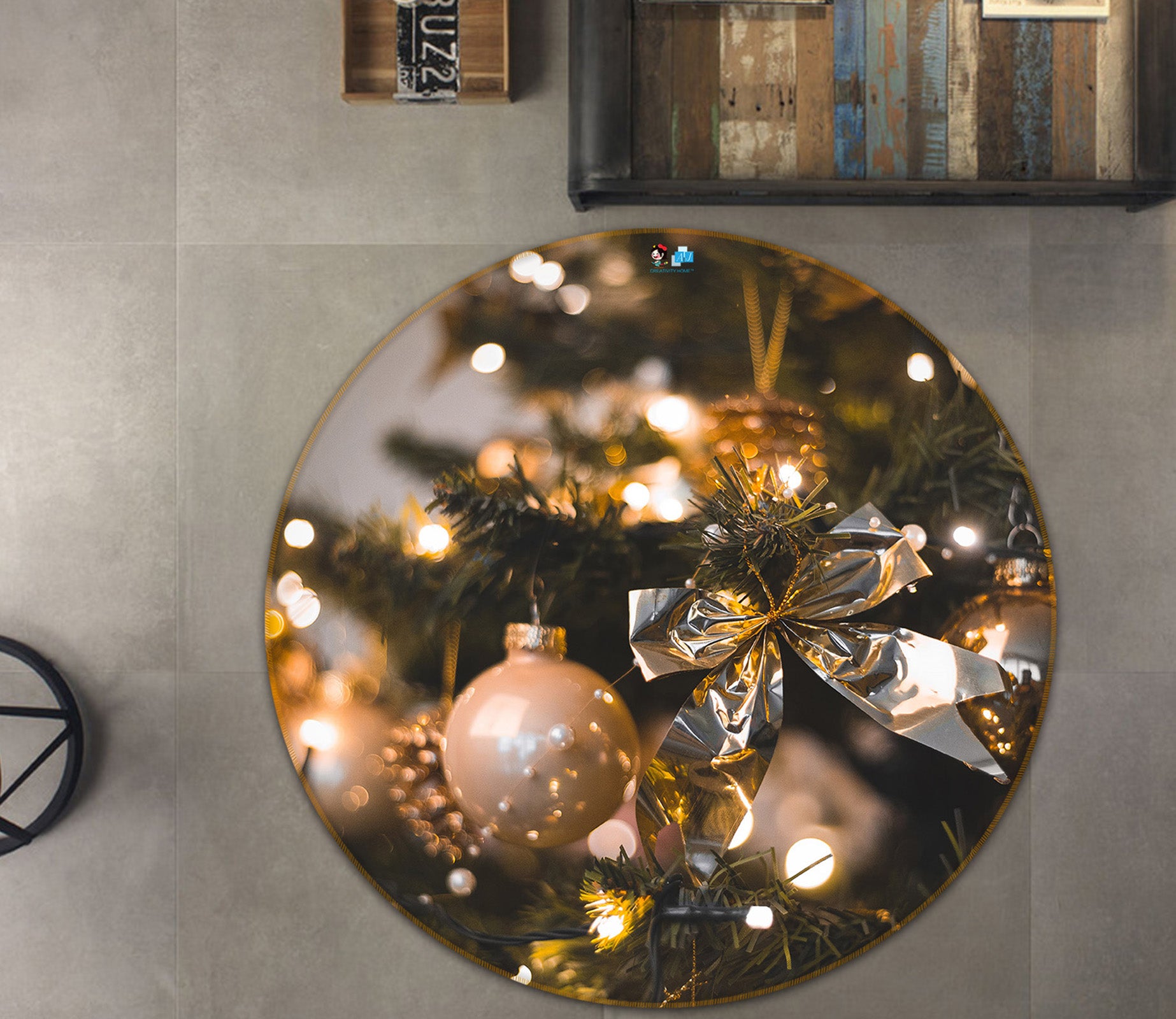 3D Ball Ball Bow Pendant 56001 Christmas Round Non Slip Rug Mat Xmas