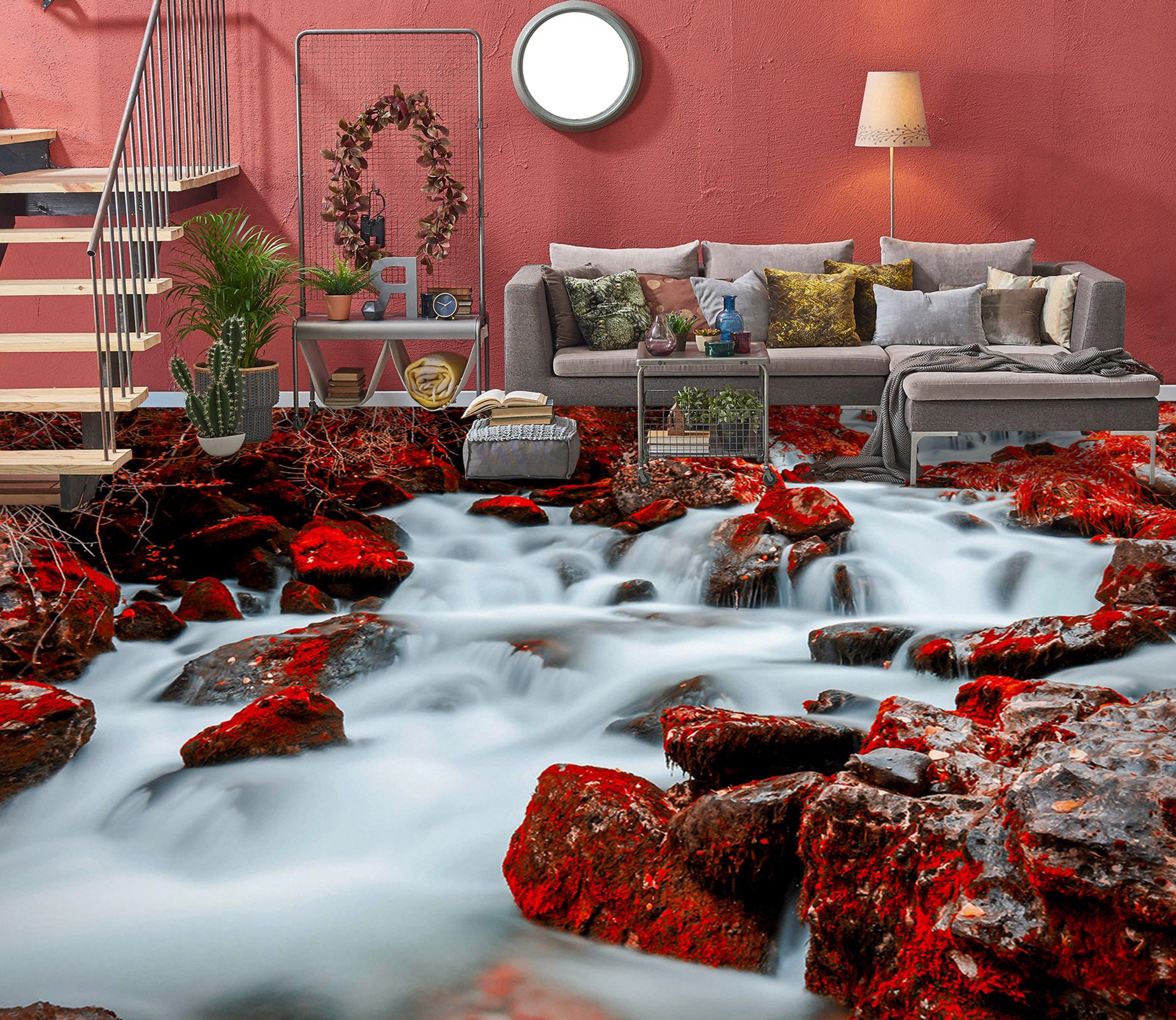 3D Red Plants On The Stones 591 Floor Mural  Wallpaper Murals Rug & Mat Print Epoxy waterproof bath floor