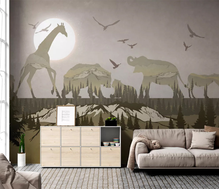 3D Giraffe Elephant WC2375 Wall Murals