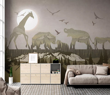 3D Giraffe Elephant WC2375 Wall Murals