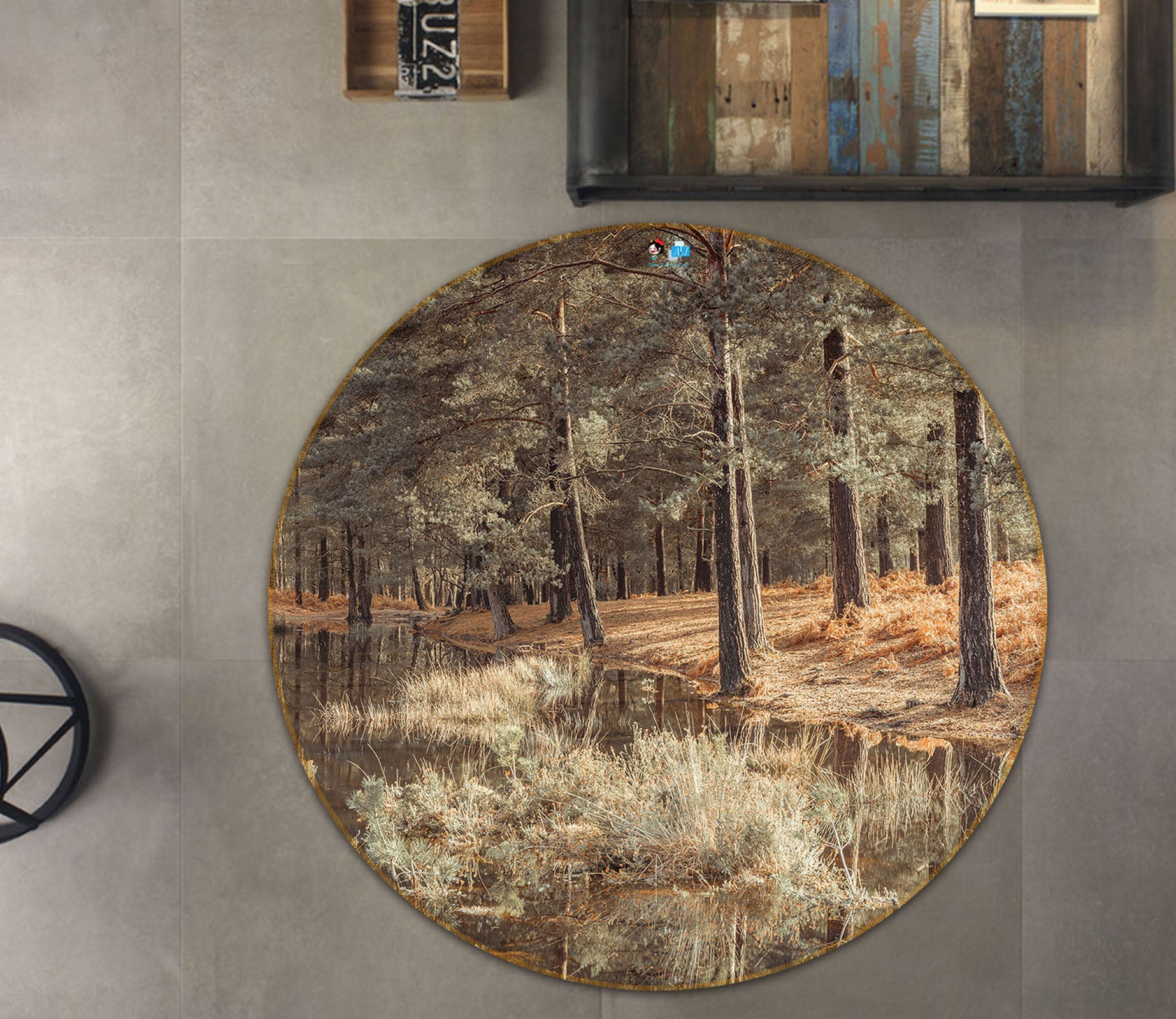 3D Pine Forest 7386 Assaf Frank Rug Round Non Slip Rug Mat