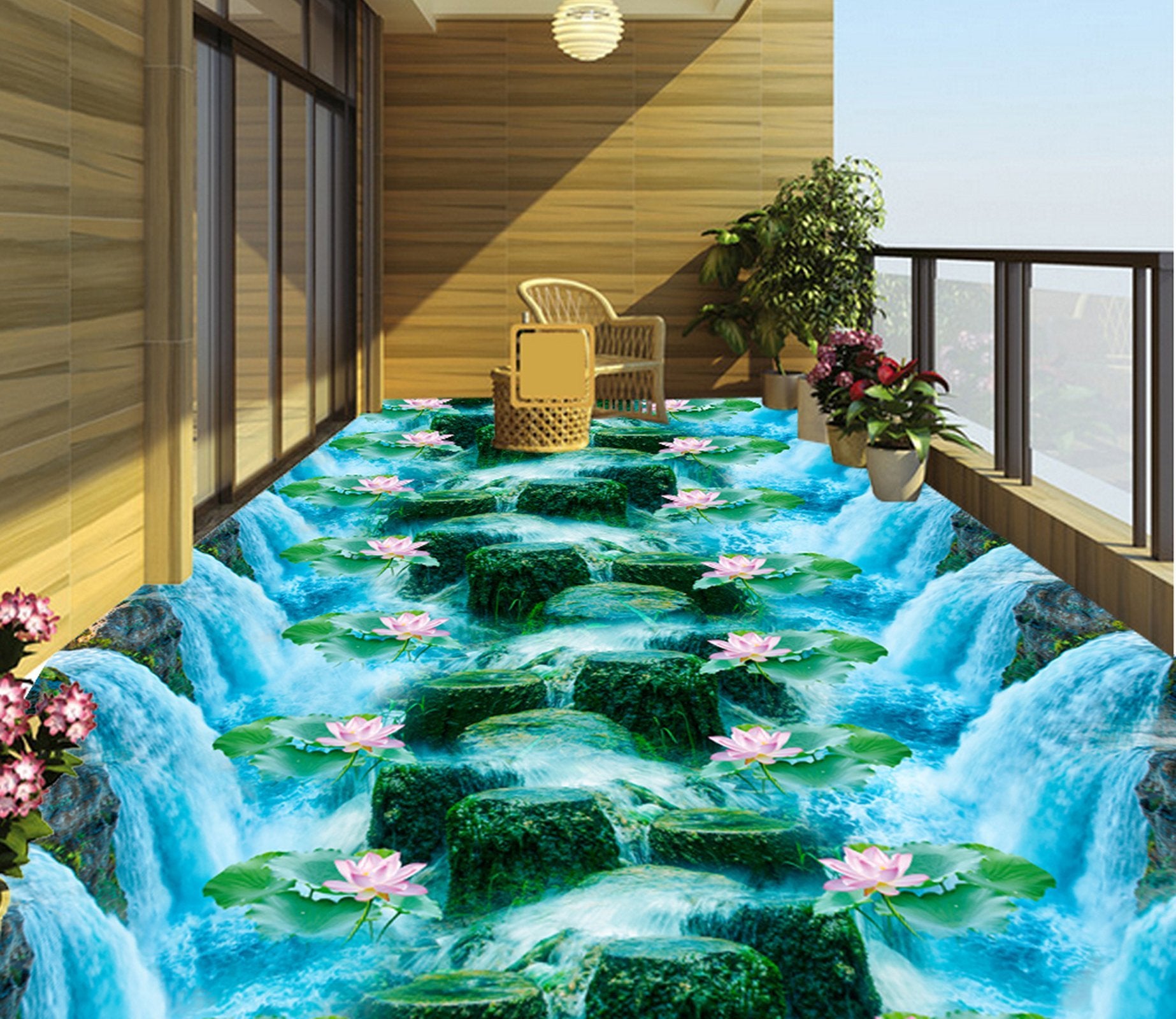 3D Water Lotus WG379 Floor Mural Wallpaper AJ Wallpaper 2 