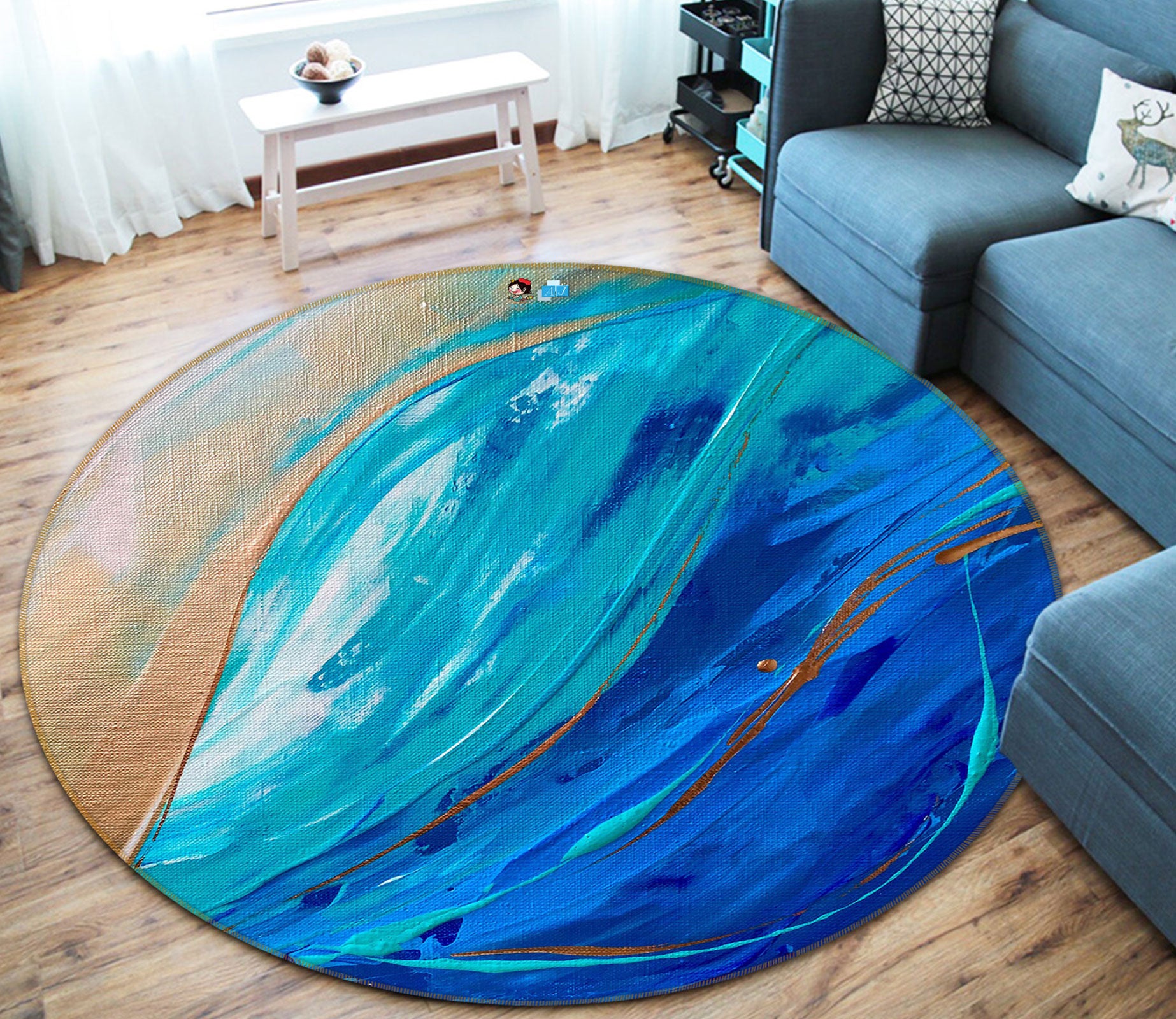 3D Blue Painting 744 Skromova Marina Rug Round Non Slip Rug Mat