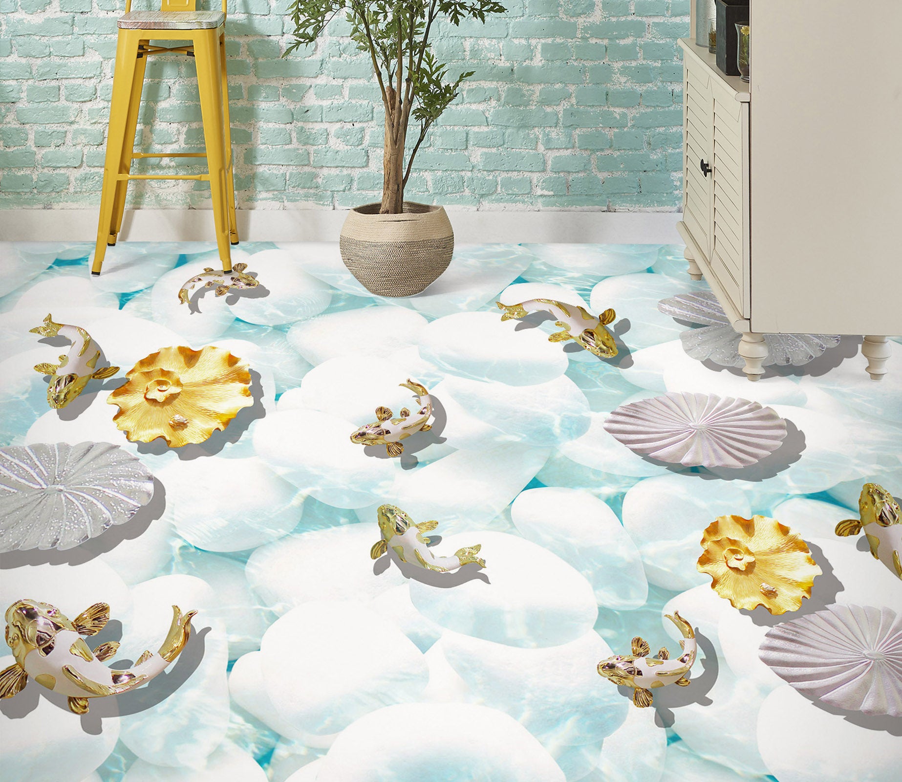3D Silver Lotus Leaves 253 Floor Mural  Wallpaper Murals Rug & Mat Print Epoxy waterproof bath floor
