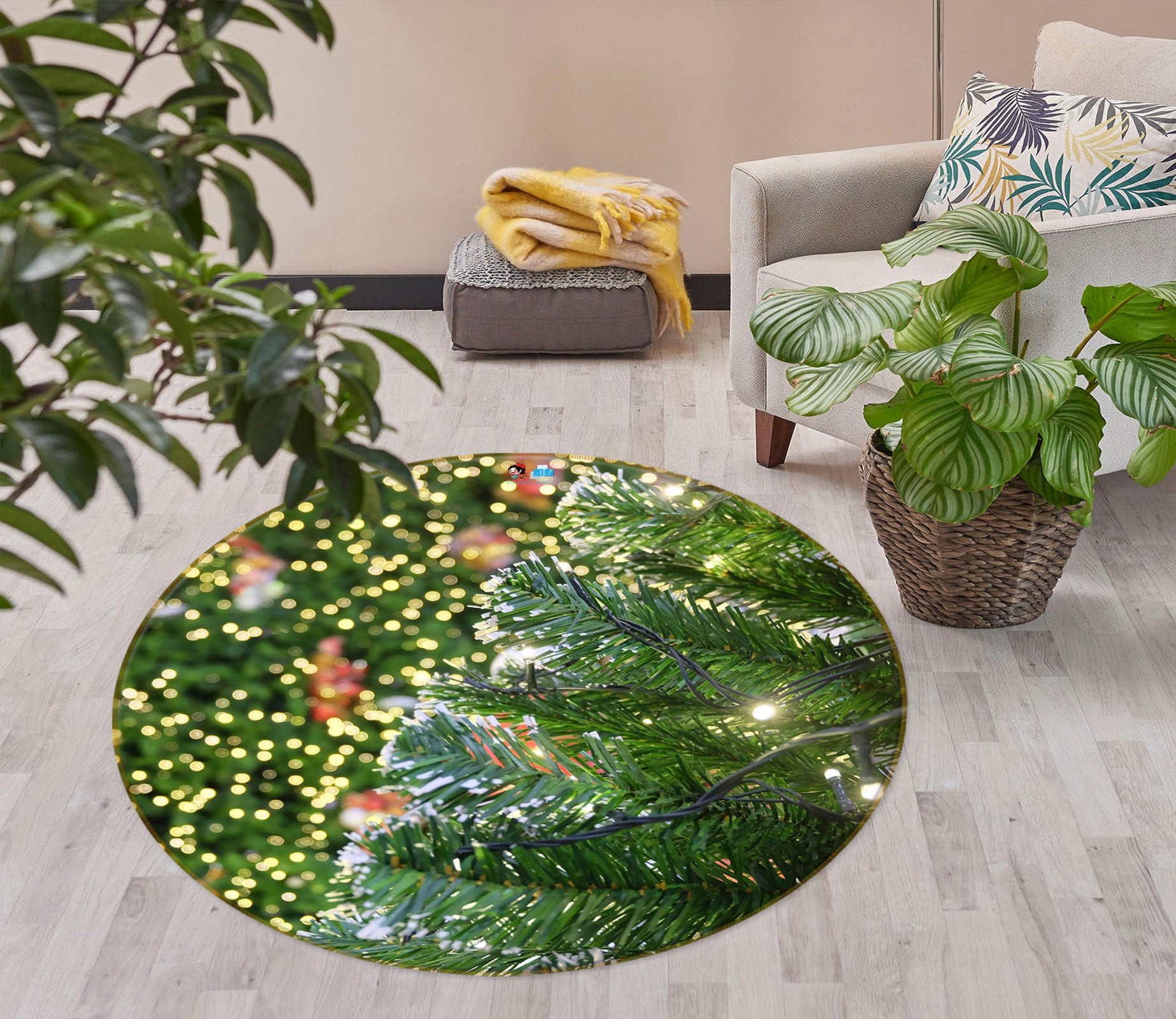 3D Branches 55215 Christmas Round Non Slip Rug Mat Xmas