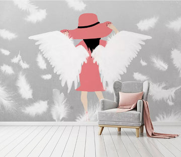 3D Girl White Wings WC1889 Wall Murals