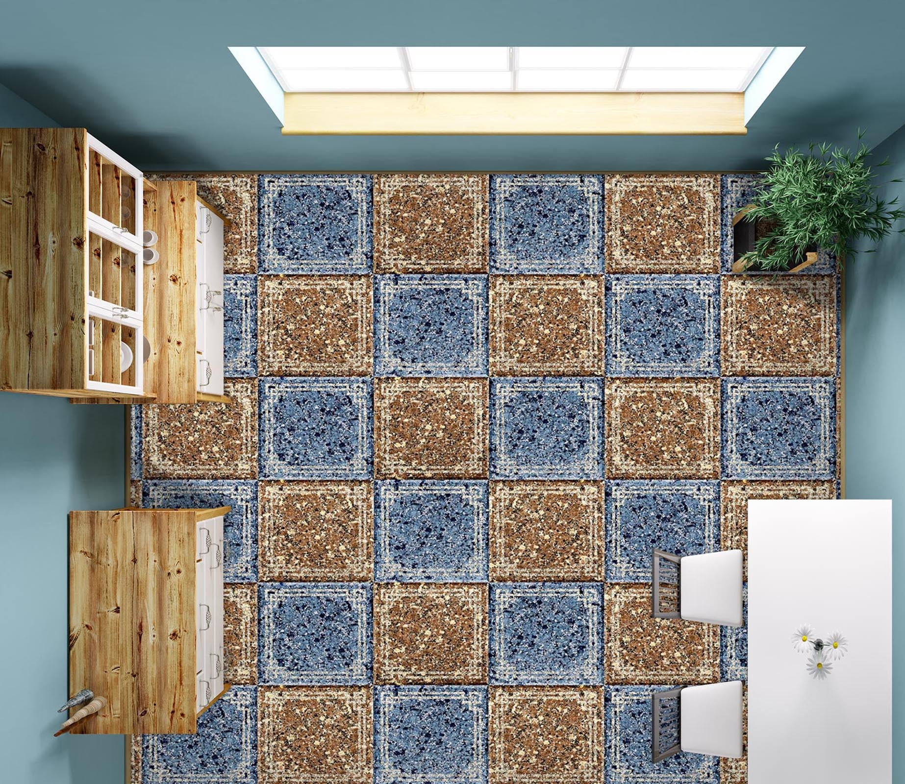 3D Two-color Exquisite Squares 974 Floor Mural  Wallpaper Murals Self-Adhesive Removable Print Epoxy