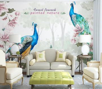 3D Two Peacocks 051 Wall Murals