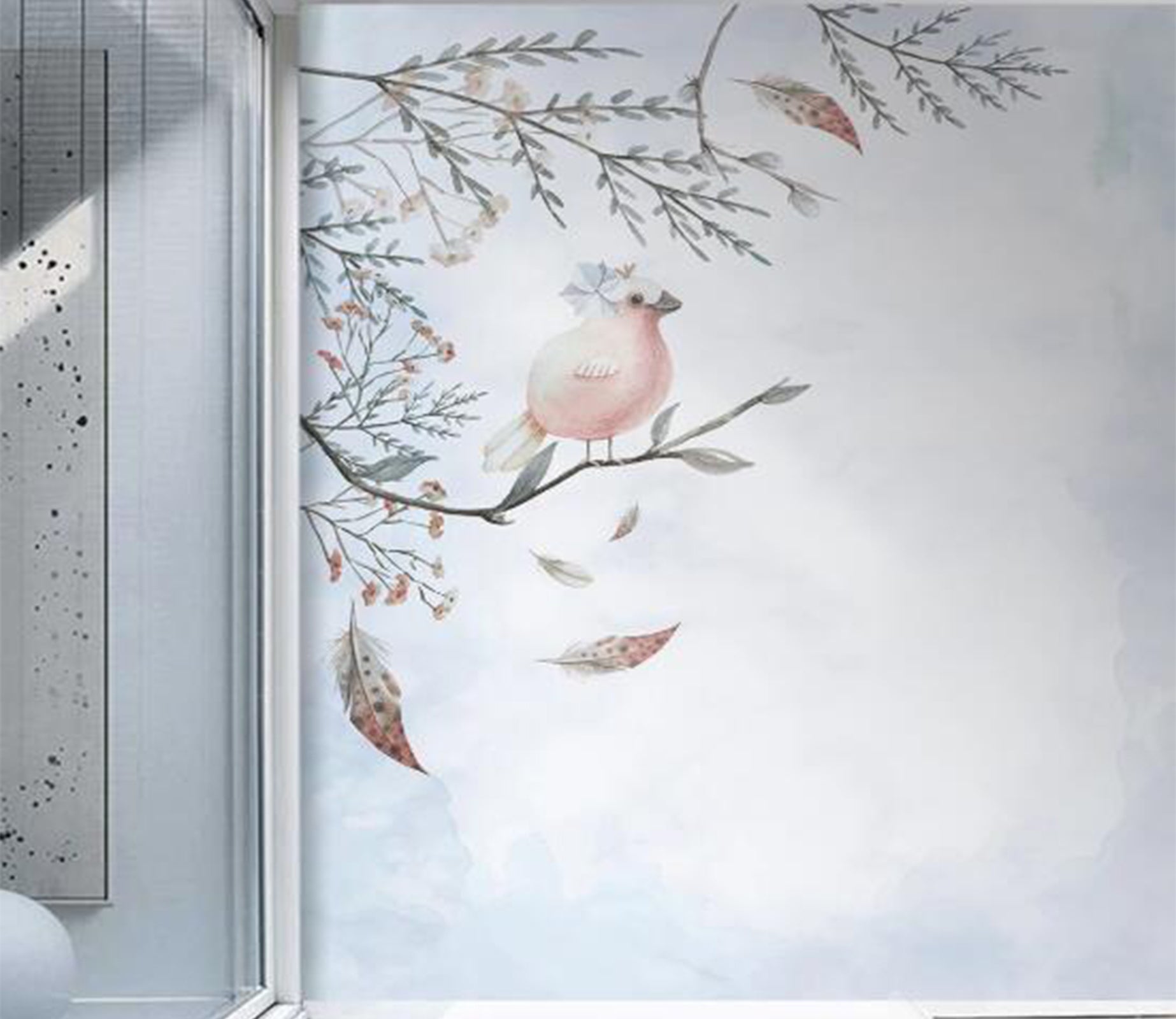 3D Pale Pink Cute Bird 2604 Wall Murals