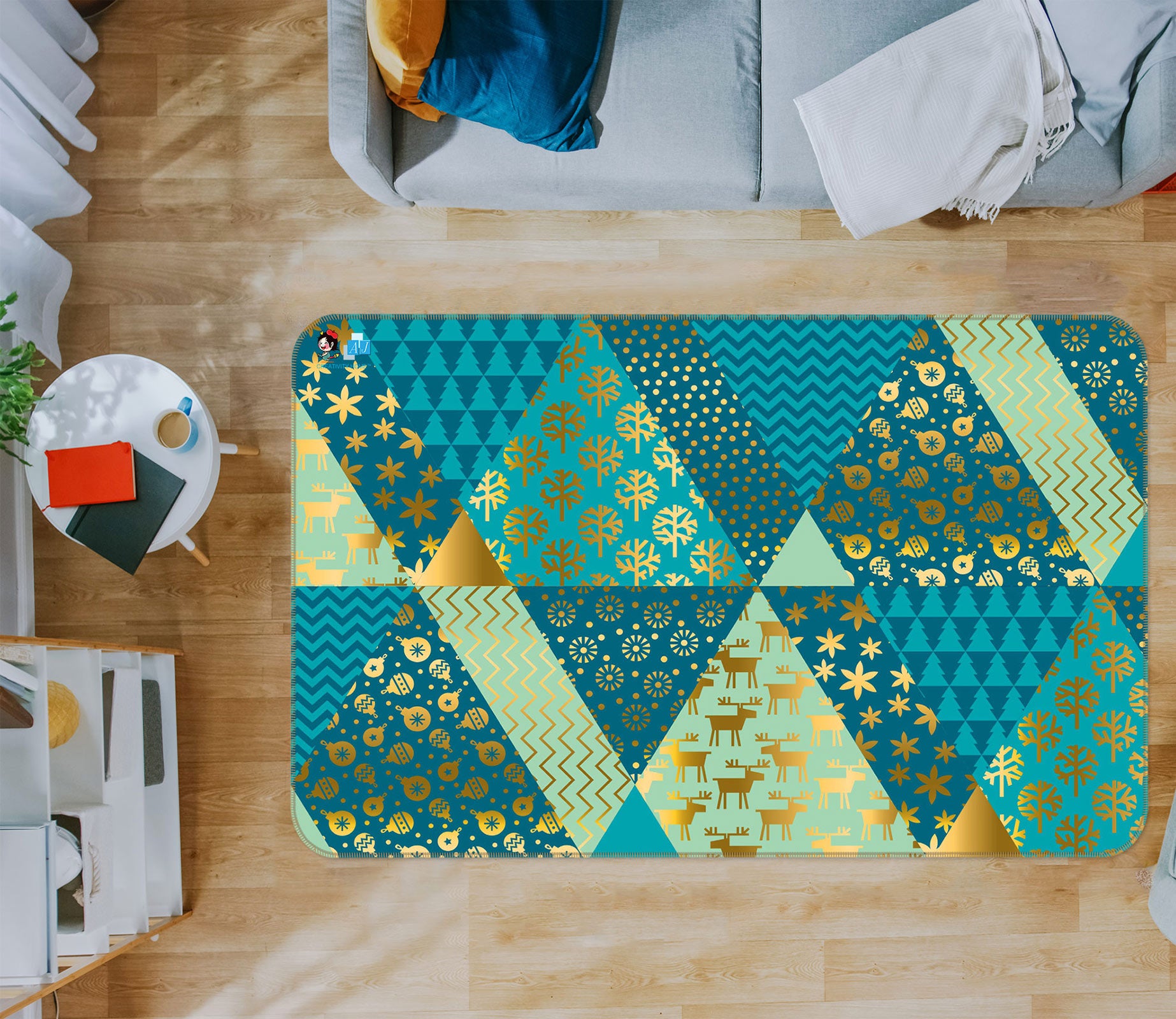 3D Green Triangle Pattern 56144 Christmas Non Slip Rug Mat Xmas