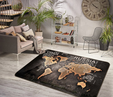 3D Golden Clouds 205 World Map Non Slip Rug Mat