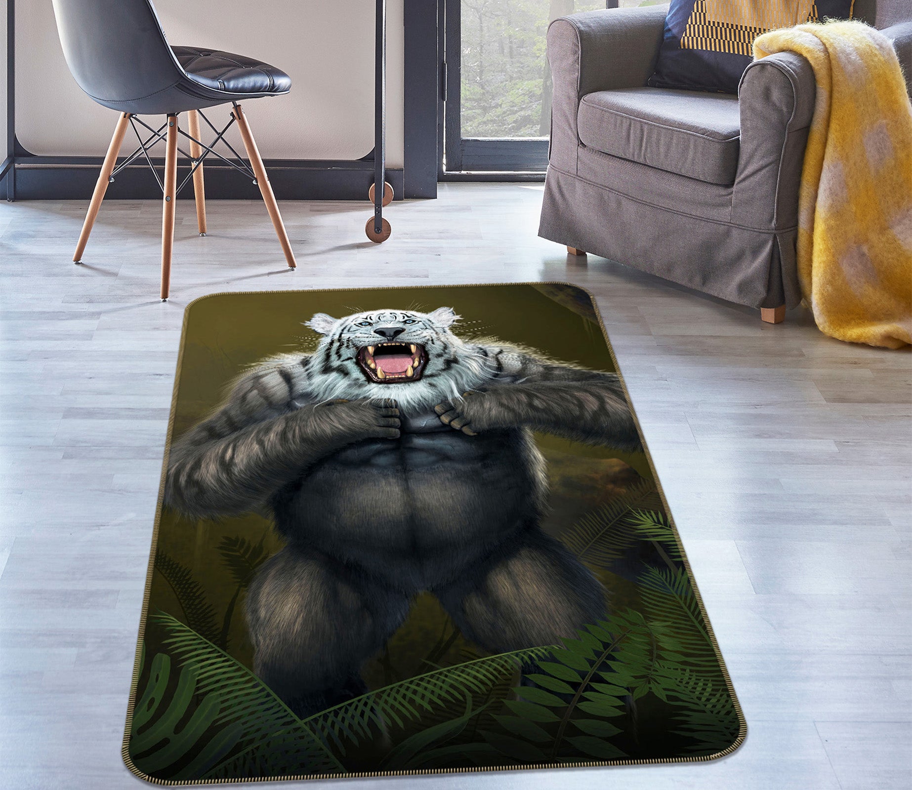 3D Tigerilla wWhite Tiger Version 1076 Vincent Hie Rug Non Slip Rug Mat