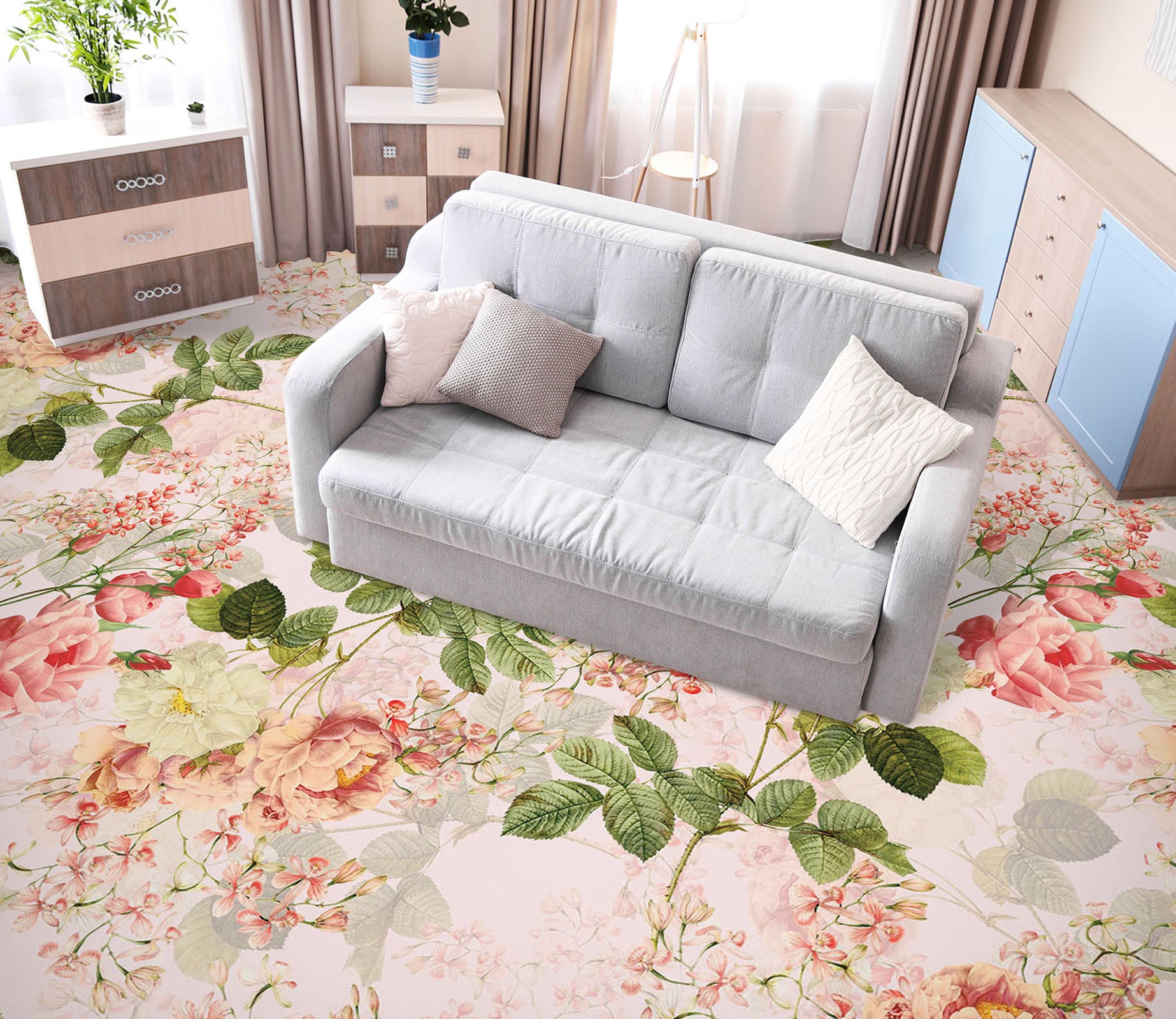 3D Pink Rose Pattern 99205 Uta Naumann Floor Mural  Wallpaper Murals Self-Adhesive Removable Print Epoxy