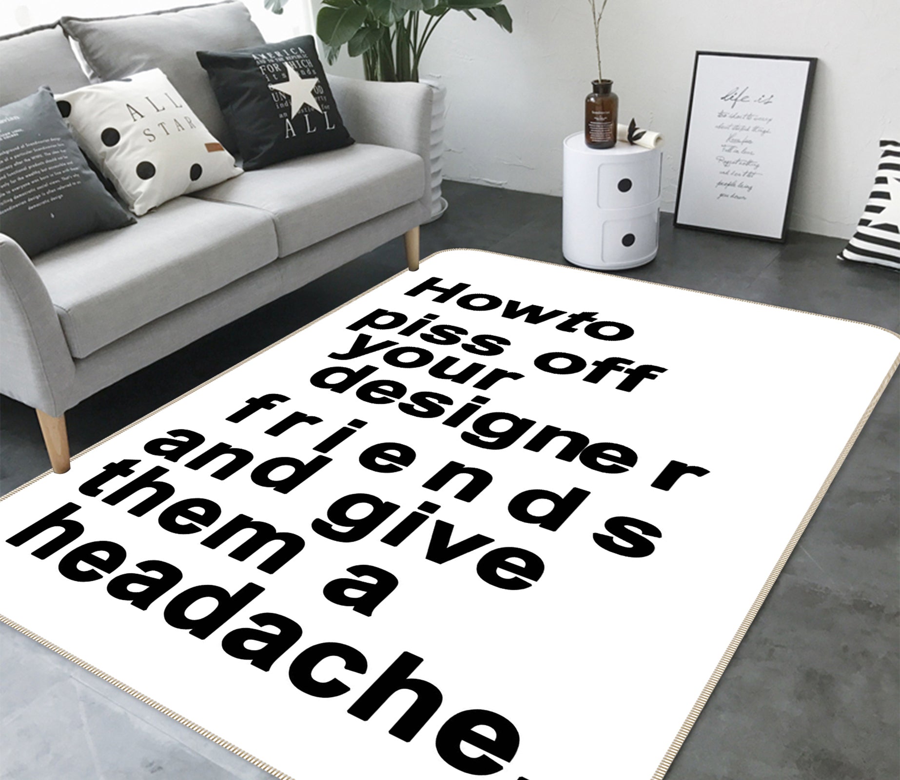 3D The Headache White 1122 Boris Draschoff Rug Non Slip Rug Mat