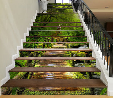 3D Wooden Bridge Winding Green 055 Stair Risers