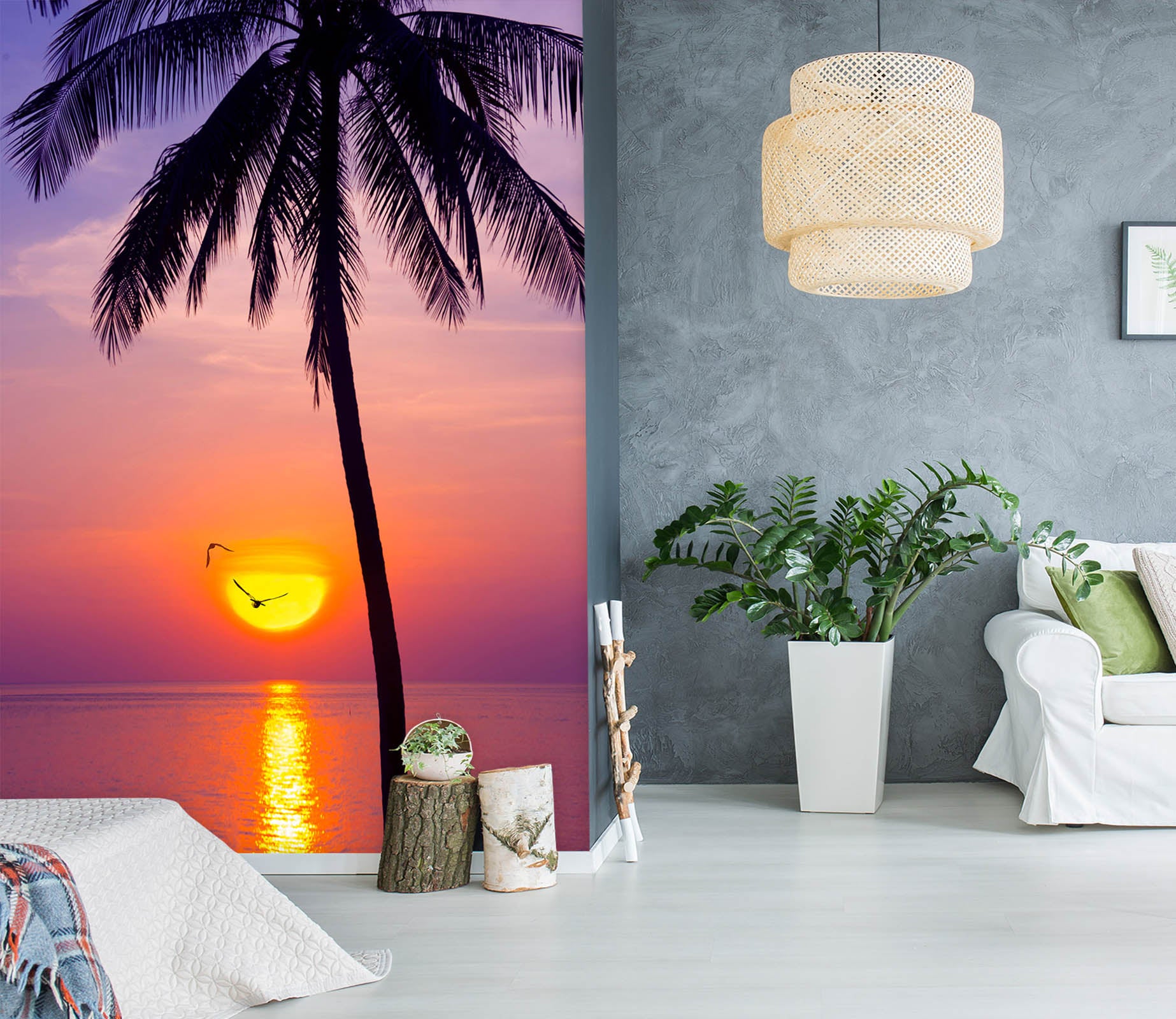 3D Sunset Coconut Tree 1457 Marco Carmassi Wall Mural Wall Murals