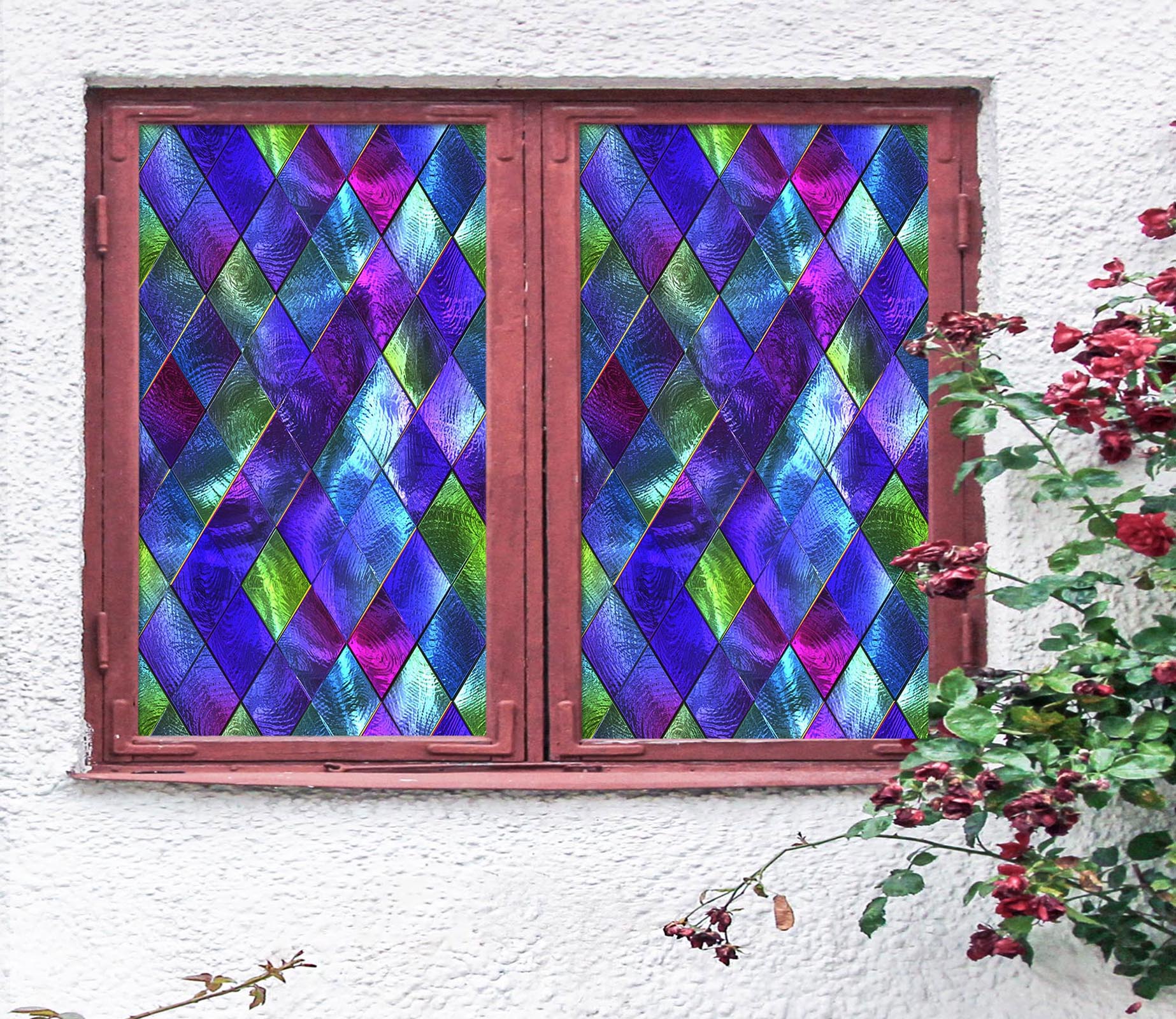 3D Blue Diamond 193 Window Film Print Sticker Cling Stained Glass UV Block