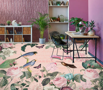 3D Pink Flower Bird Butterfly 10045 Andrea Haase Floor Mural  Wallpaper Murals Self-Adhesive Removable Print Epoxy