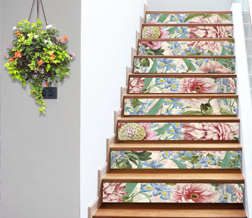3D Light Pink Blue Flowers 10443 Uta Naumann Stair Risers