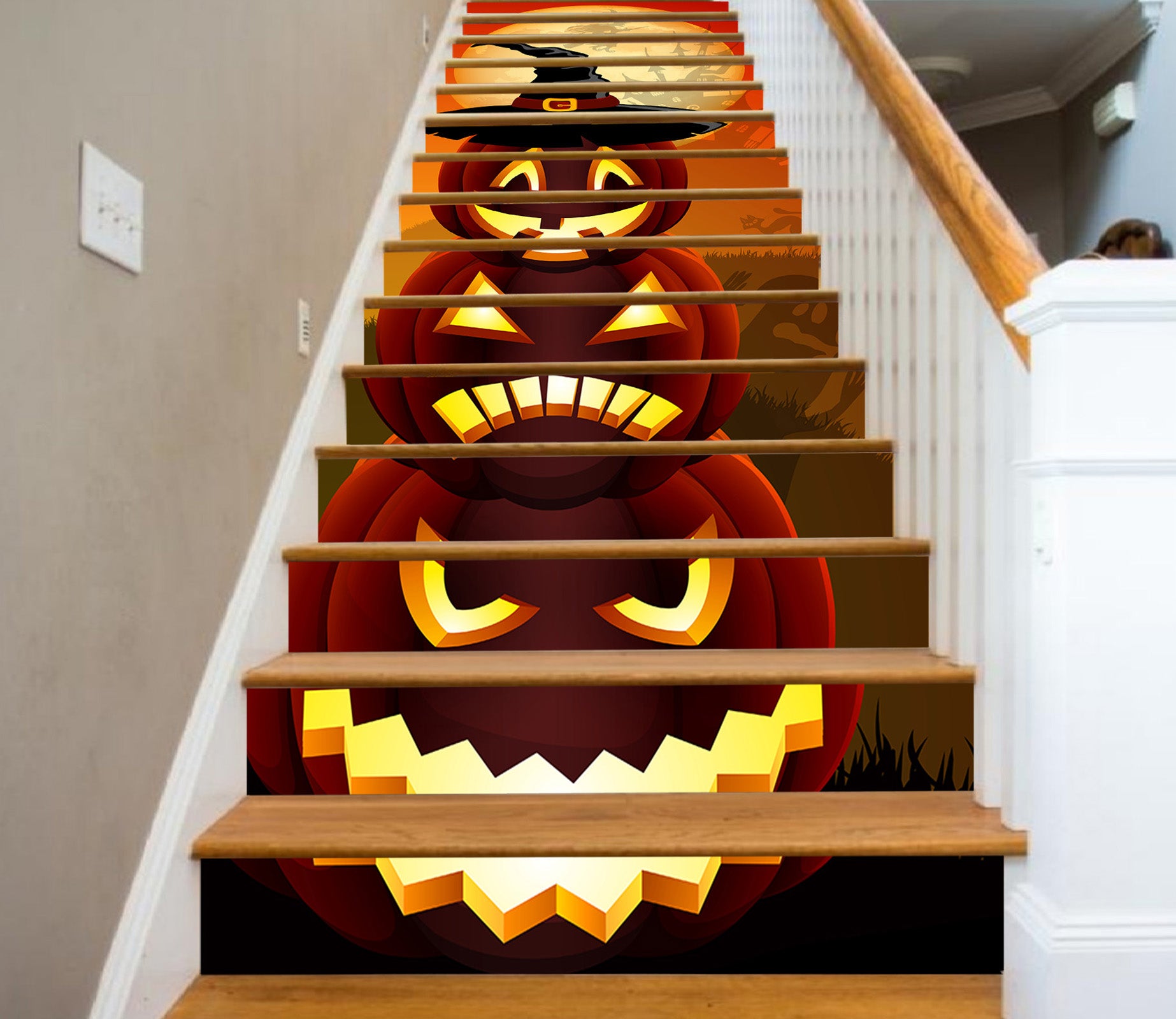 3D Three Emoji Of Pumpkins 653 Stair Risers