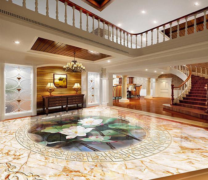 3D Lotus WG157 Floor Mural Wallpaper AJ Wallpaper 2 