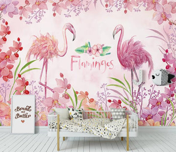 3D Flamingos With Fluffy Feathers 2419 Wall Murals
