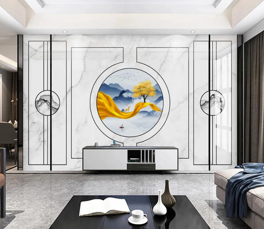 3D Round Frame Landscape 785 Wall Murals