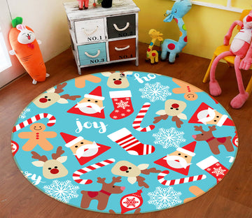 3D Santa Deer Pattern 55198 Christmas Round Non Slip Rug Mat Xmas