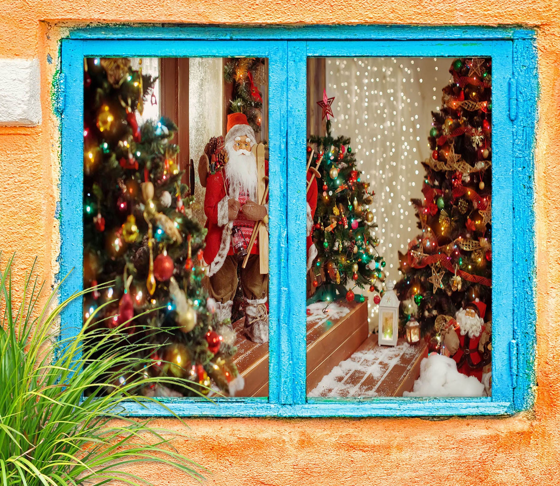 3D Santa Christmas Tree 30048 Christmas Window Film Print Sticker Cling Stained Glass Xmas