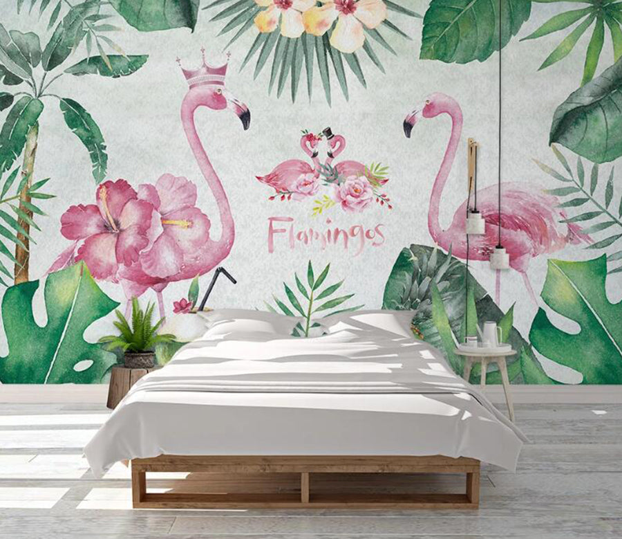 3D Flamingos Of Plant World 1027 Wall Murals