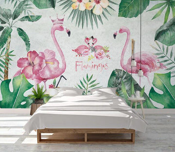 3D Flamingos Of Plant World 1027 Wall Murals