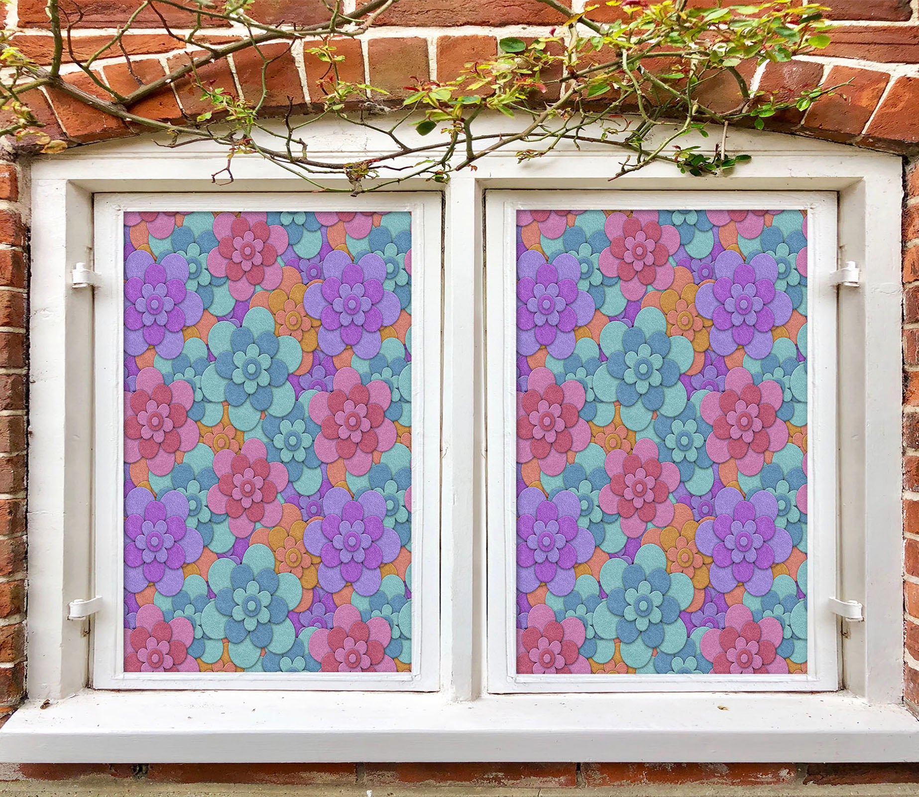 3D Flower Shape 206 Window Film Print Sticker Cling Stained Glass UV Block