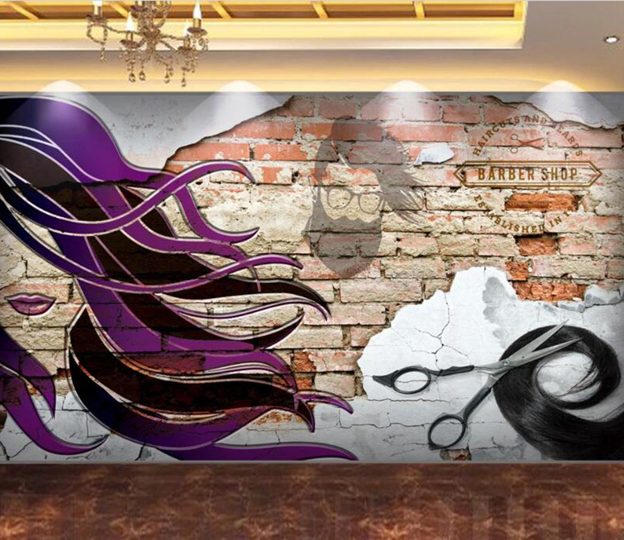 3D Long Purple Hair 1583 Wall Murals