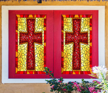3D Red Cross 228 Window Film Print Sticker Cling Stained Glass UV Block
