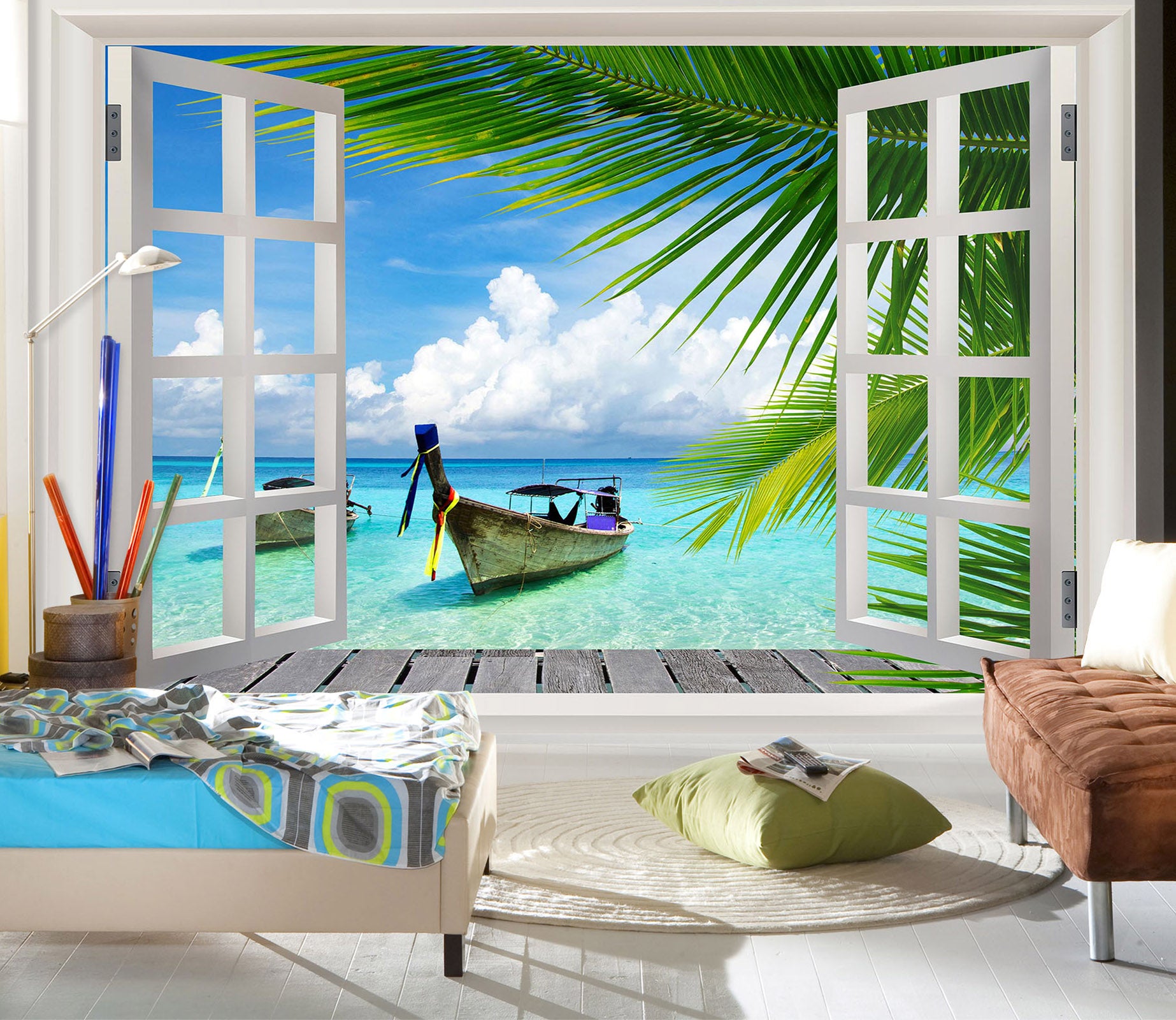 3D Wooden Boat 1720 Wall Murals