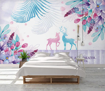3D Pink And Blue Deer 2455 Wall Murals