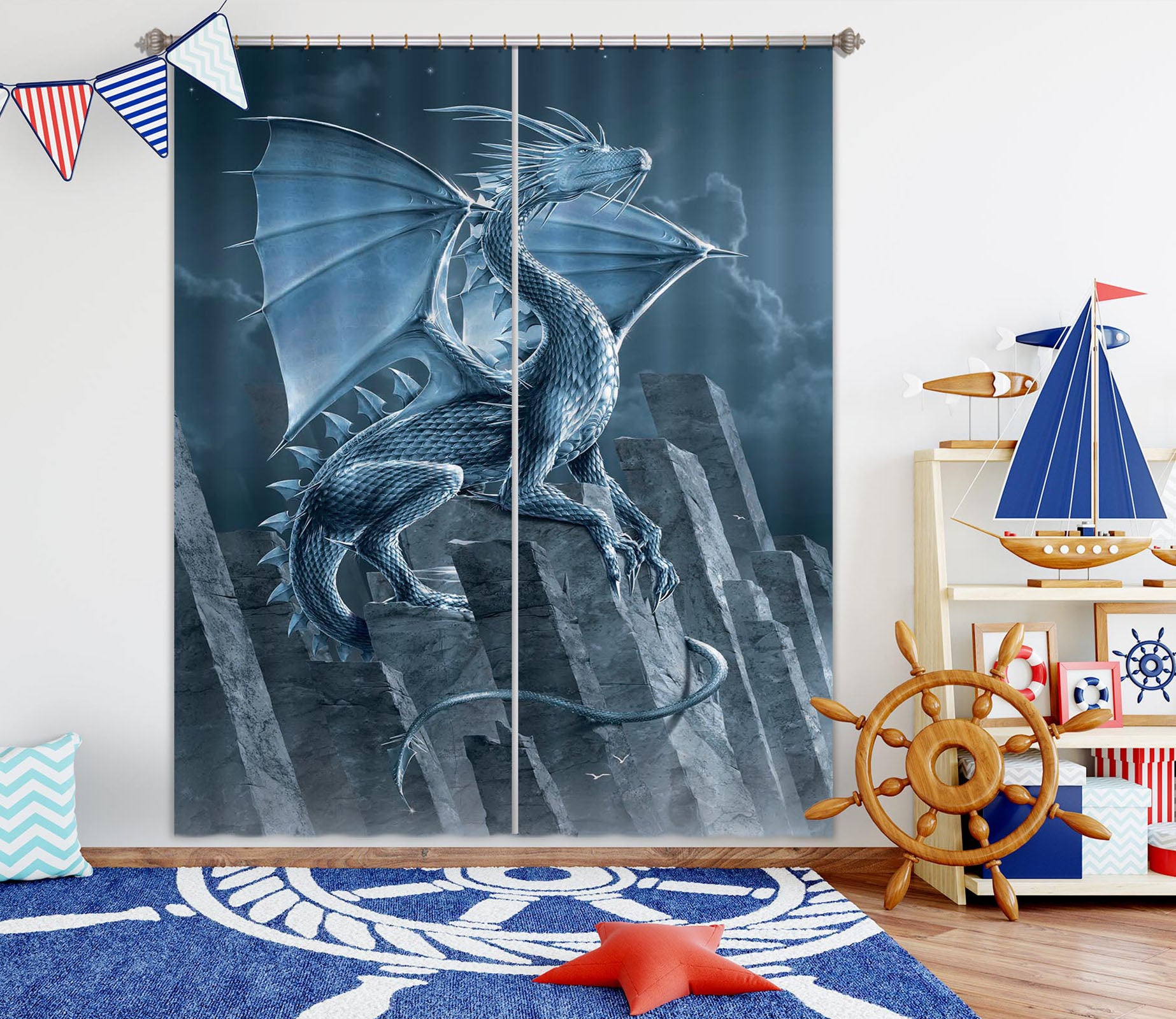 3D Silver Dragon 072 Vincent Hie Curtain Curtains Drapes