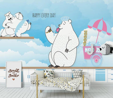 3D Cute White Bears 980 Wall Murals