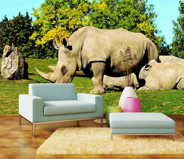 3D Forest Rhino 1069 Wall Murals