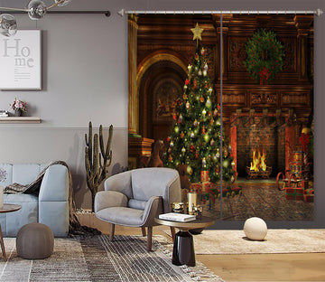 3D Fireplace Tree 53064 Christmas Curtains Drapes Xmas