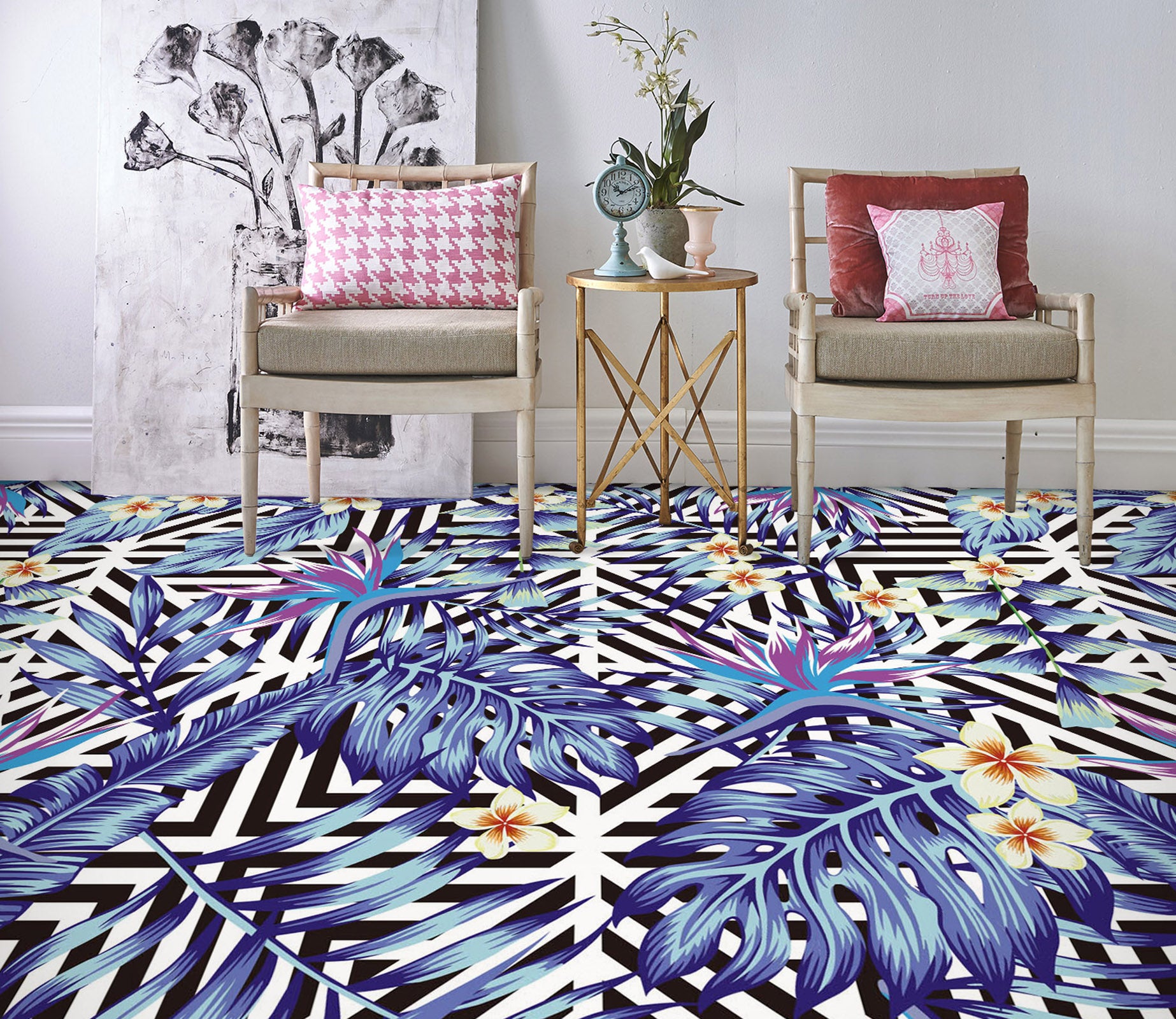 3D Blue Leaf Painting 1233 Floor Mural  Wallpaper Murals Self-Adhesive Removable Print Epoxy