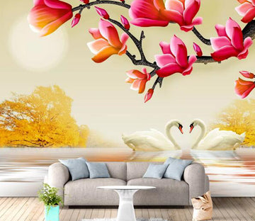 3D Swan Flower WC1445 Wall Murals