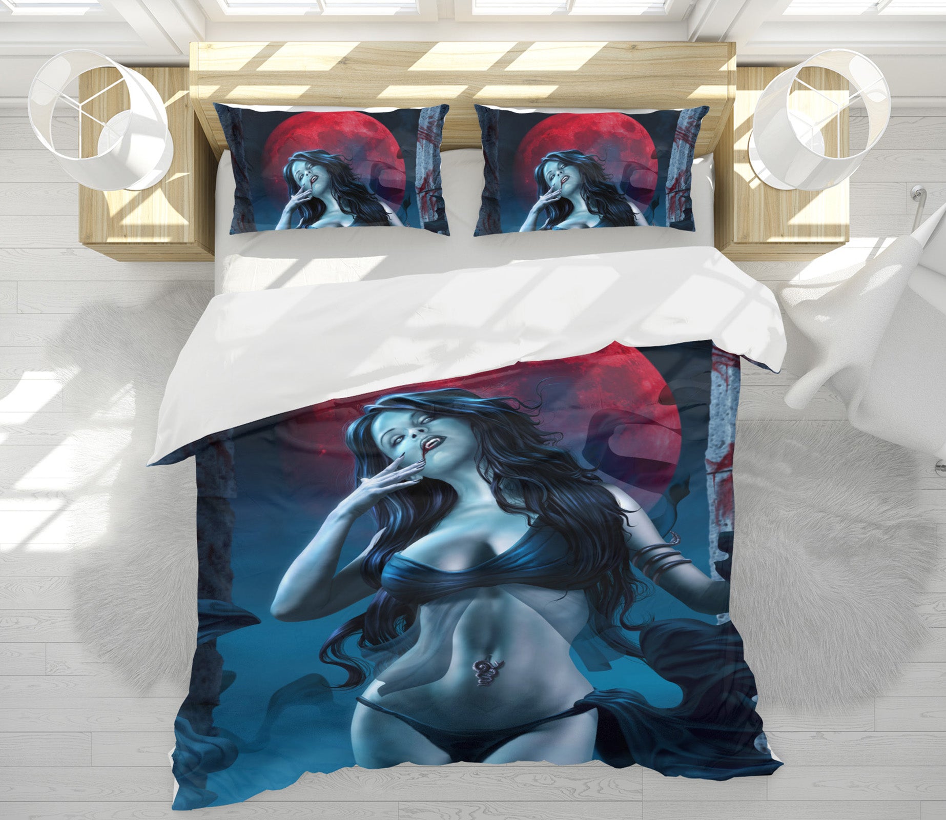 3D Beautiful Woman Red Moon 4073 Tom Wood Bedding Bed Pillowcases Quilt