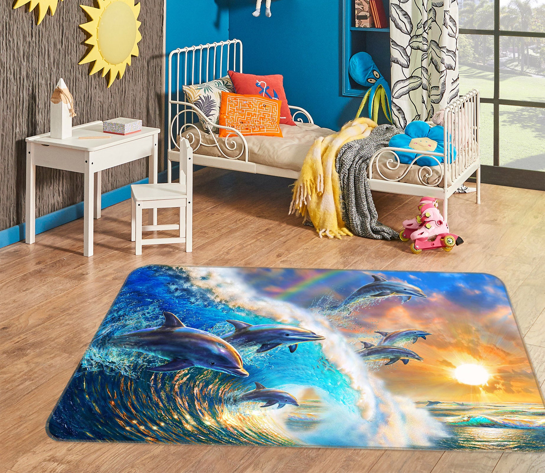 3D Dolphin Wave 1066 Adrian Chesterman Rug Non Slip Rug Mat