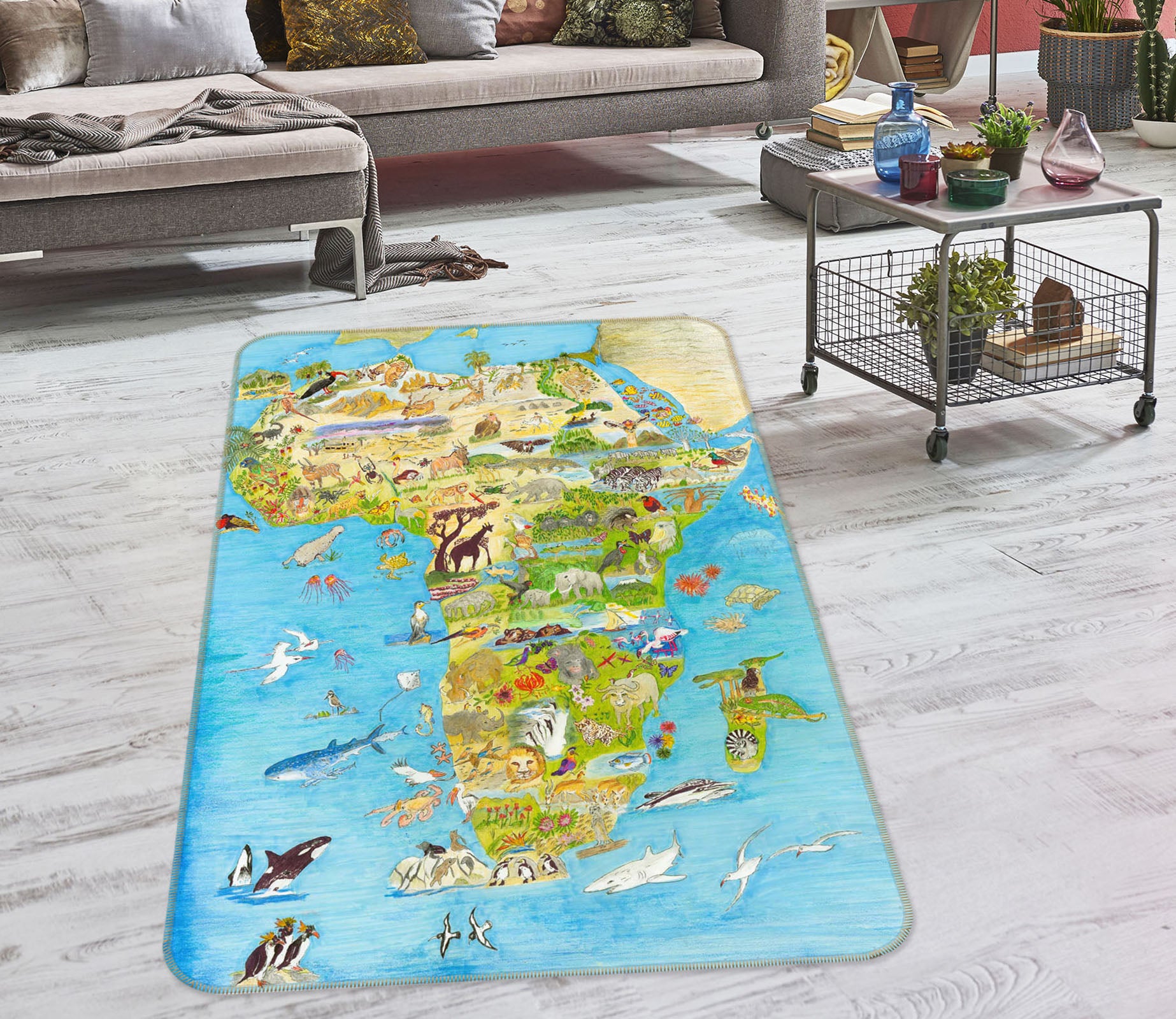 3D Animal Atlas 1516 Michael Sewell Rug Non Slip Rug Mat