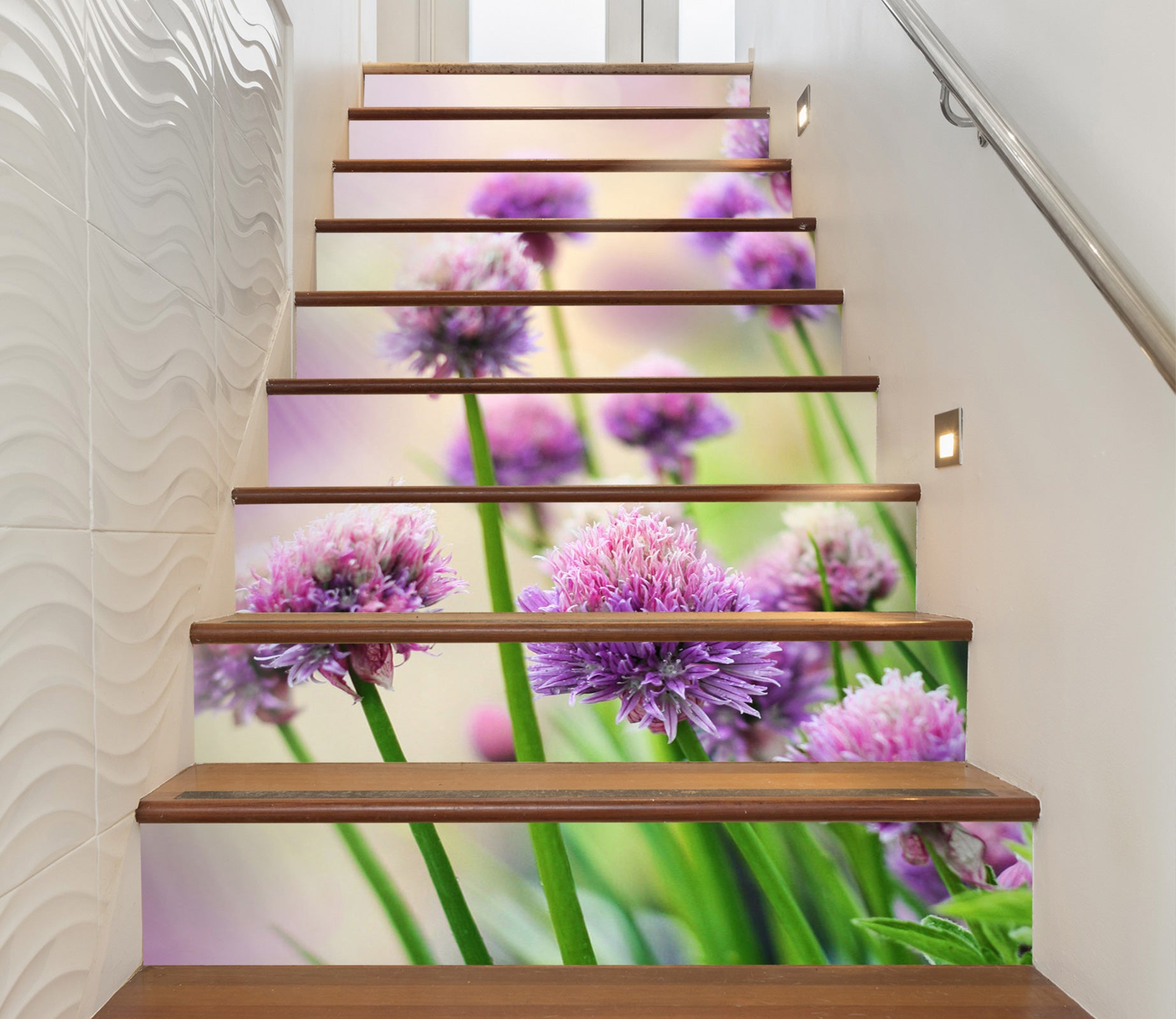 3D Purple Flowers 002 Stair Risers