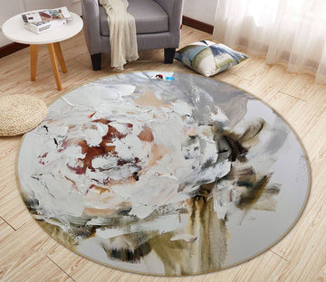 3D White Flower 3906 Skromova Marina Rug Round Non Slip Rug Mat