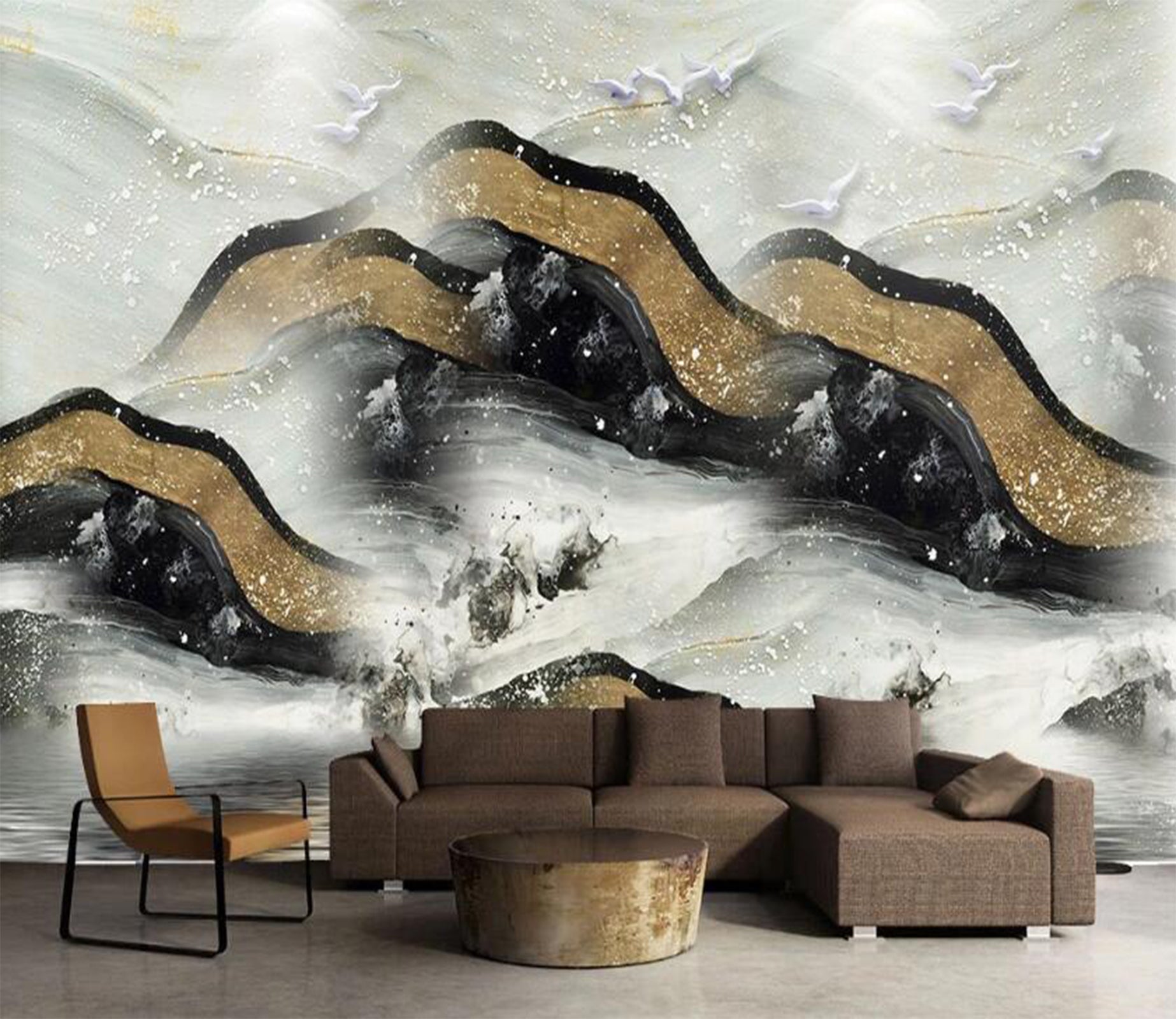 3D Gilt Dazzling Mountains 2032 Wall Murals