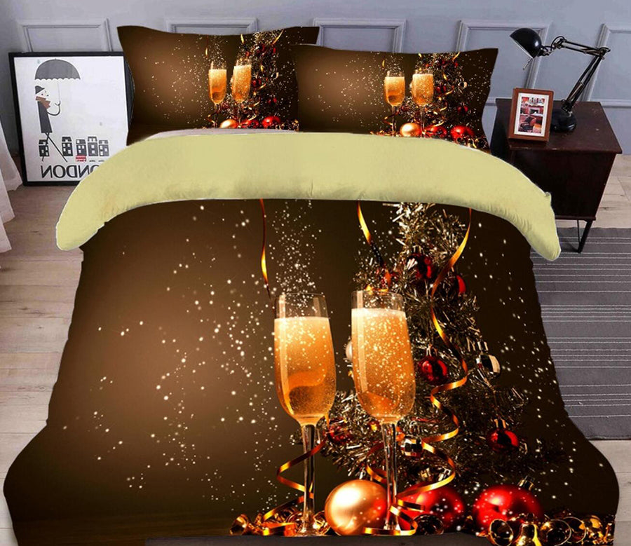3D Wine Glass 32037 Christmas Quilt Duvet Cover Xmas Bed Pillowcases