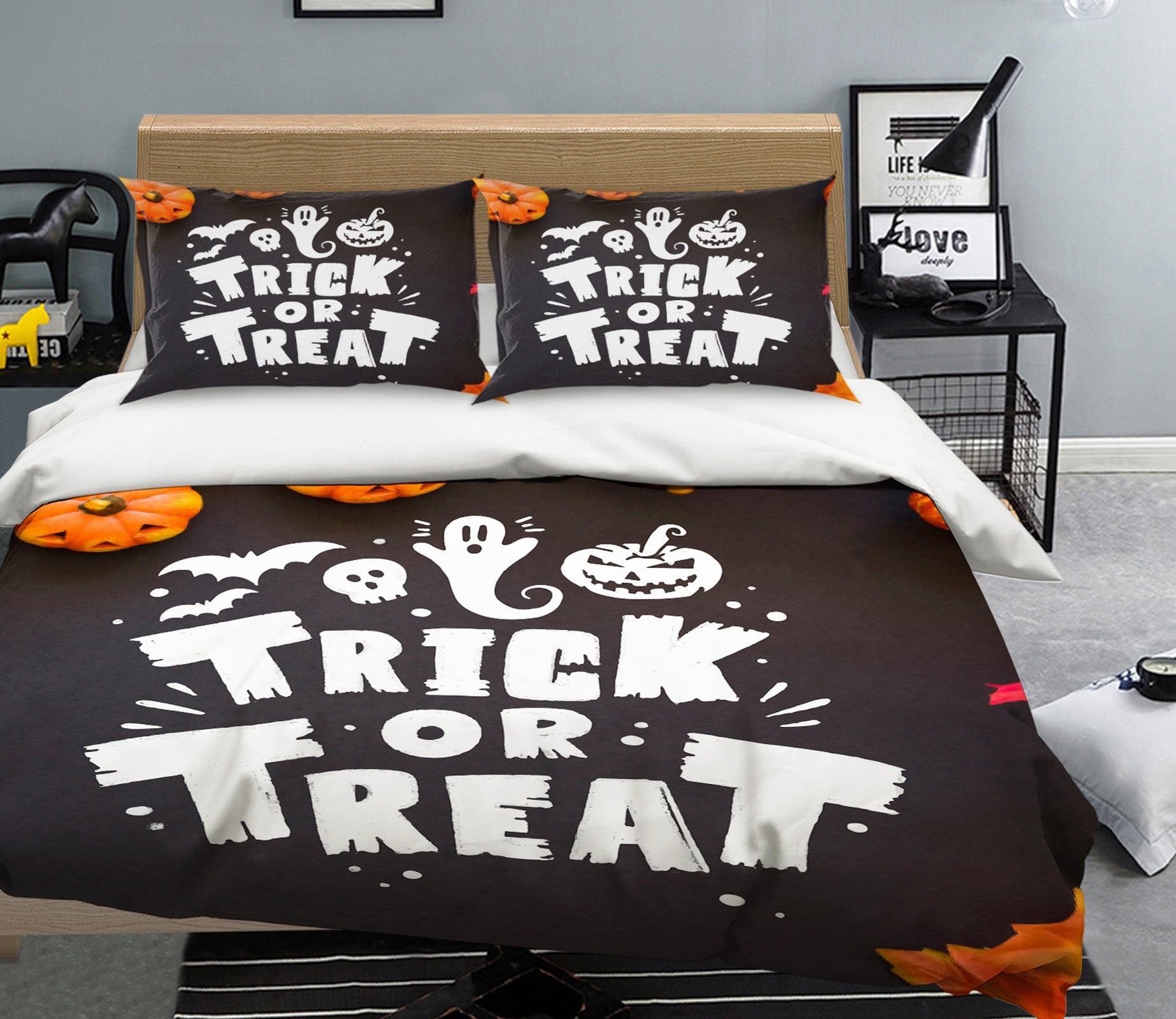 3D Pumpkin Pattern 1215 Halloween Bed Pillowcases Quilt Quiet Covers AJ Creativity Home 